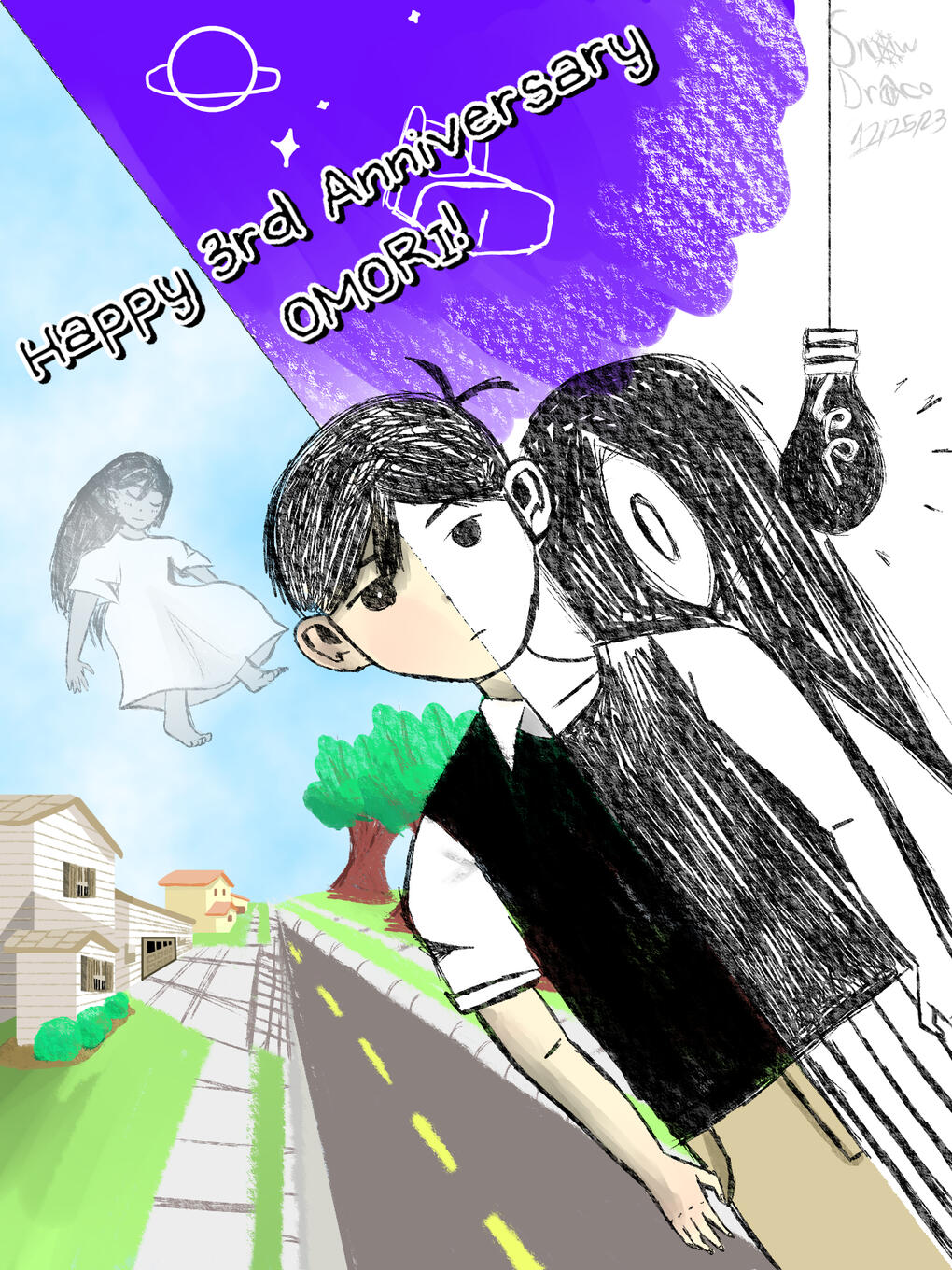 Fan art I made in celebration of Omori's third anniversary.